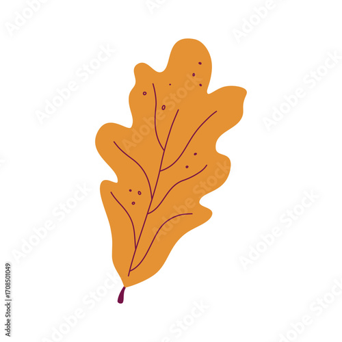 Fading autumn leaf isolated on transparent background. Perfect for seasonal projects, educational materials. Hand drawn flat design vector illustration.
