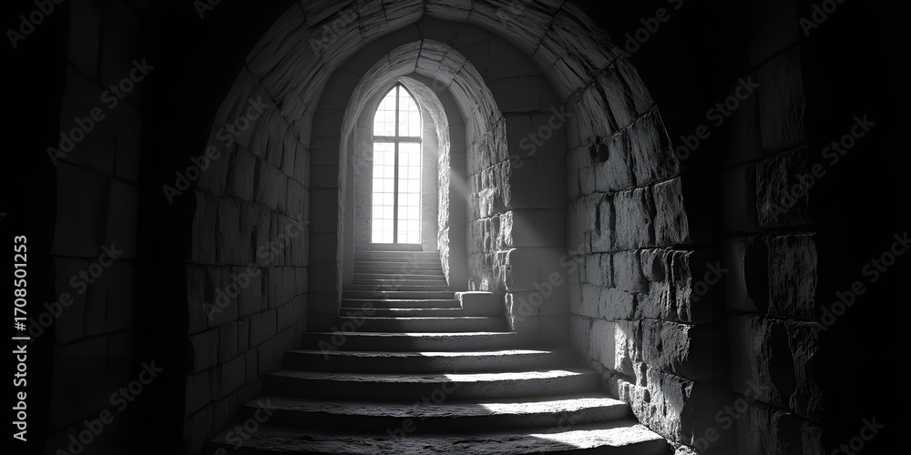 Obraz premium Stairs climb toward light-filled window