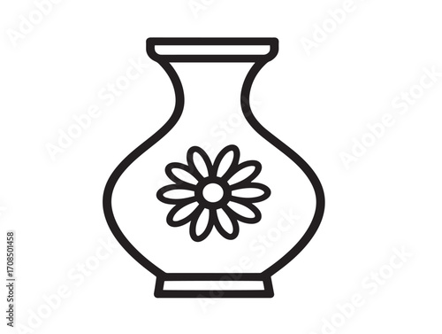 Decorative flower vase vector illustration with clean modern line artwork