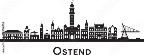 Ostend Belgium Skyline Silhouette Vector Illustration with Detailed City Buildings and Landmarks