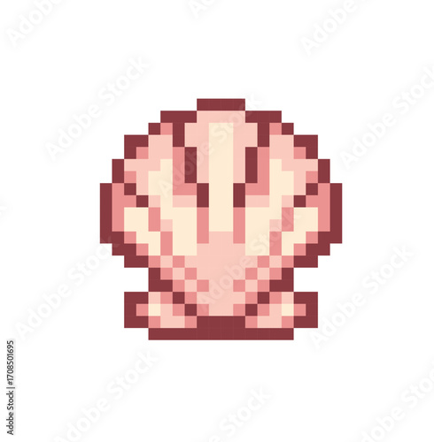 Принти на полотні Pixel art illustration of a brown seashell with symmetrical ridges, isolated on a white background, 8-bit retro style