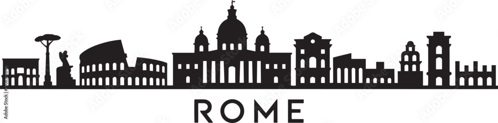 Obraz premium Rome Skyline Silhouette Vector Illustration A Captivating Italian Cityscape Depiction with Iconic Landmarks