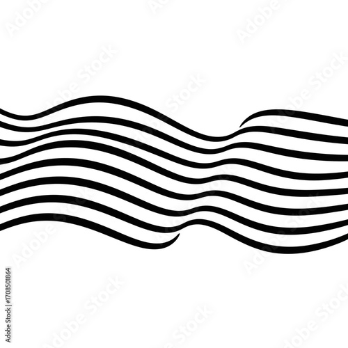 Abstract wavy black and white stripes forming a dynamic pattern silhouette isolated on white background