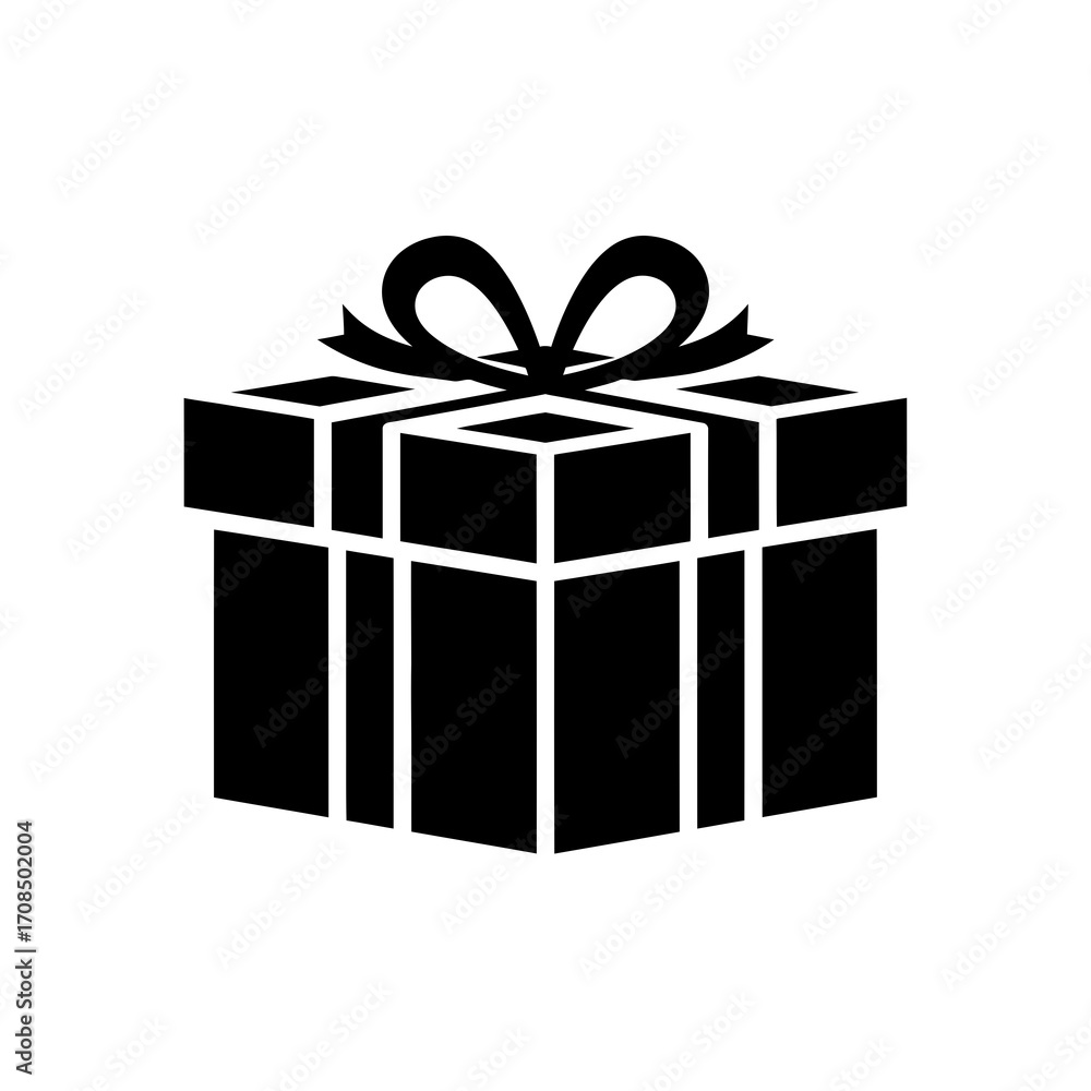 Obraz premium Black silhouette of a gift box with a bow isolated on white background