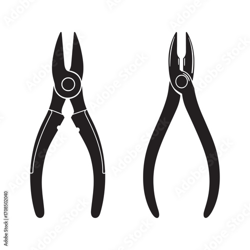 Silhouette pliers isolated on white background. Silhouette pliers icon.