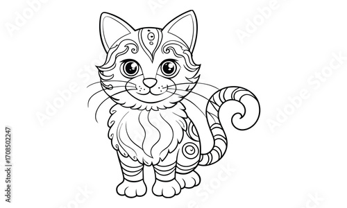 Mittens Cat, kids line art doodle pattern design t shirt silhouette and vector, intricate line art design, relaxing printable, high-quality illustration for stress relief, art therapy activity.