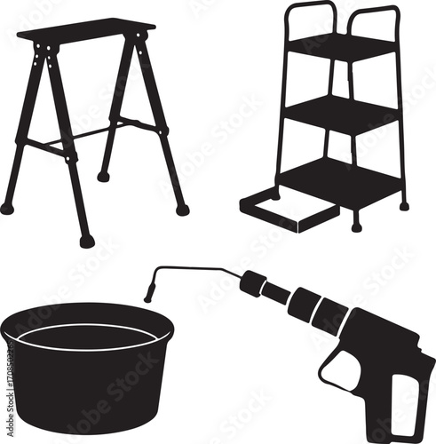 Black silhouette of tools and containers step stool