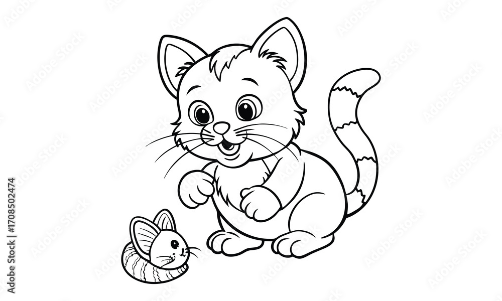 Fototapeta premium Mittens Cat, kids line art doodle pattern design t shirt silhouette and vector, intricate line art design, relaxing printable, high-quality illustration for stress relief, art therapy activity.