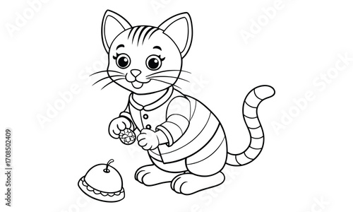 Mittens Cat, kids line art doodle pattern design t shirt silhouette and vector, intricate line art design, relaxing printable, high-quality illustration for stress relief, art therapy activity.
