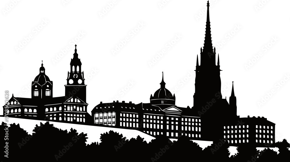 Obraz premium Vector art of uppsala city skyline silhouette, showcasing the architectural beauty of this historic swedish city