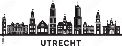 Utrecht Cityscape Silhouette A Detailed Vector Illustration of the Dutch Skyline with Prominent Landmarks