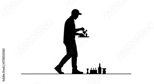 Skilled bartender expertly garnishing cocktail with cherry, ready to serve guests at a vibrant bar