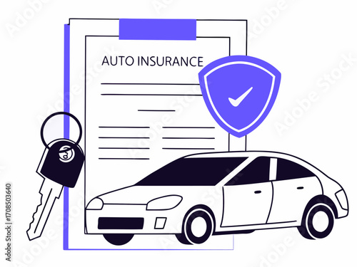 Car Rental with Keys and Auto Insurance Policy Vector Illustration