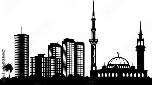 Vector art of silhouette of amman city skyline, jordan, featuring iconic buildings and landmarks