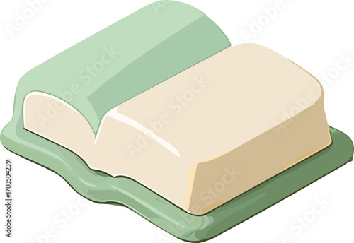 open book illustration in soft green and beige tones, symbolizing learning, reading, and education.isometric style