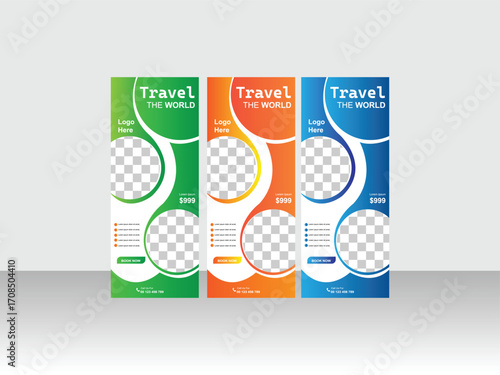 Travel vacation roll up banner or pull up banner template design