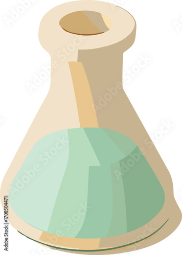 laboratory flask filled with a light green liquid, symbolizing science and experiments isometric style