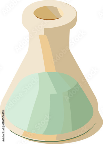 laboratory flask filled with a light green liquid, symbolizing science and experiments isometric style