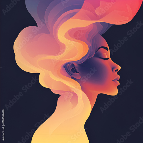 Beautiful illustration of a woman, ideal for use in Pink October campaigns