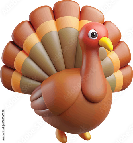 Cartoon Turkey Bird with Brown Feathers for Thanksgiving