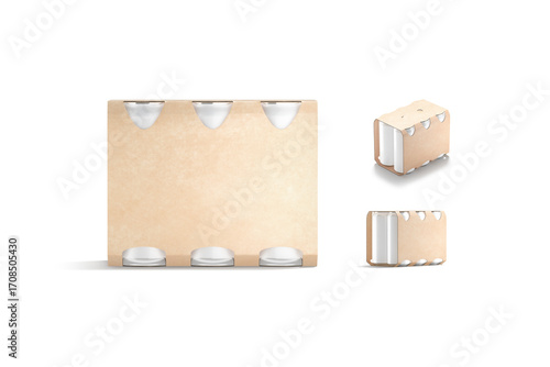 Blank craft six can cardboard pack mockup, different views