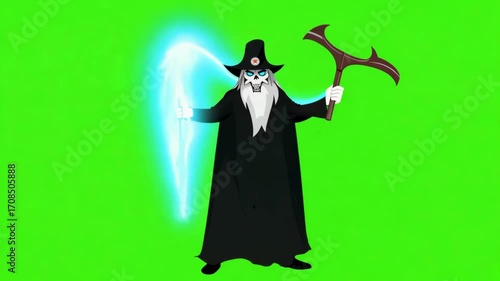 Wallpaper Mural A captivating animated video of a cartoon skeleton wizard, complete with a hat and cloak, holding a magic staff that emits a bright, glowing spell Torontodigital.ca