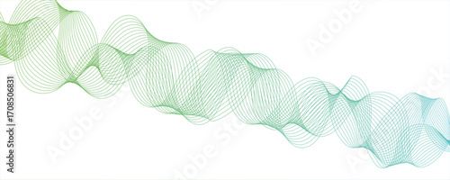 Abstract modern background with flowing wave lines in gradient shades of green and aqua. curved, Smooth curves and gradient tones of light to deep blue motion. Airy and minimal, suitable for technolog