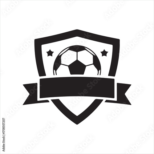 Vector origami soccer ball illustration with a shield, star, and ribbon