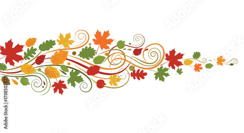 A flowing decorative border of autumn leaves and swirls.