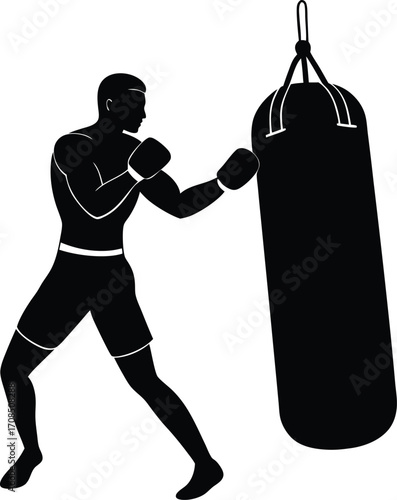 Boxer with Punching Bag Silhouette Icon