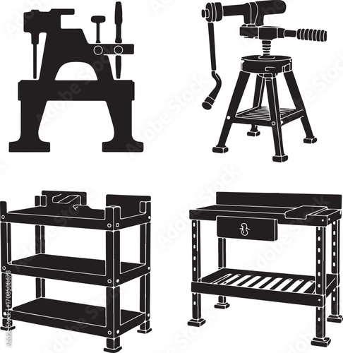 Black workshop equipment illustrations workbench vise