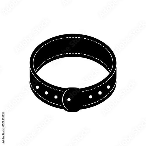 Isometric black leather collar on transparent background