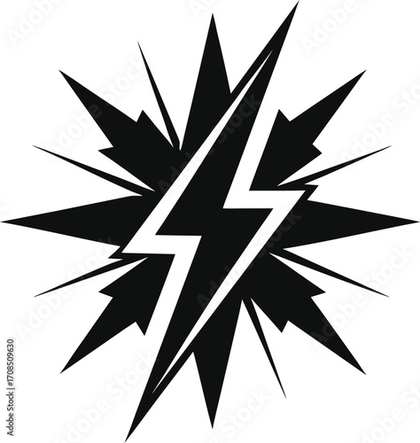 Explosive Lightning Bolt Icon, Energy Burst Icon with Electric Bolt, Energy Flash Symbol, Impact and Power Icon