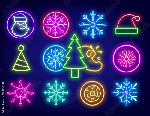 Neon Christmas icons