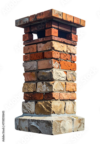 Old brick chimney isolated on transparent background