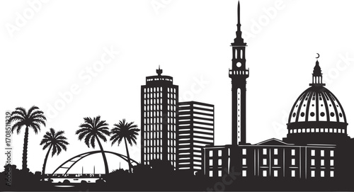 Vector art of silhouette of alexandria egypt skyline with palm trees vector illustration