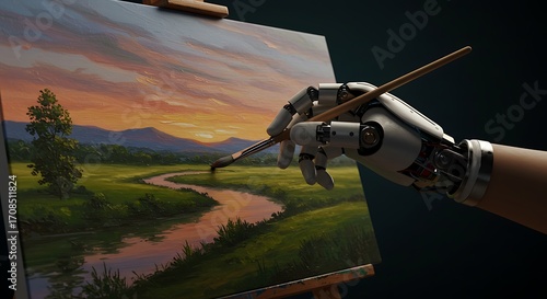 Robotic arm painting landscape