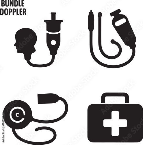 Medical equipment icons healthcare stethoscope