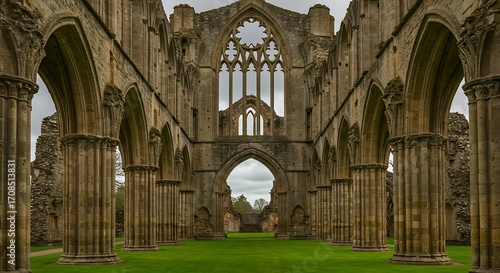 Ruined medieval abbey interior