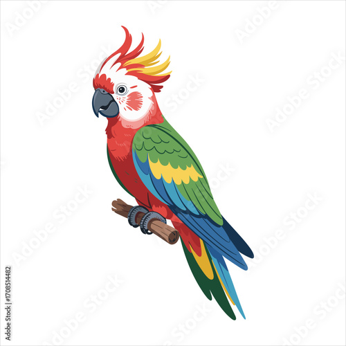 Vibrant cockatoo parrot perched on a branch with colorful plumage
