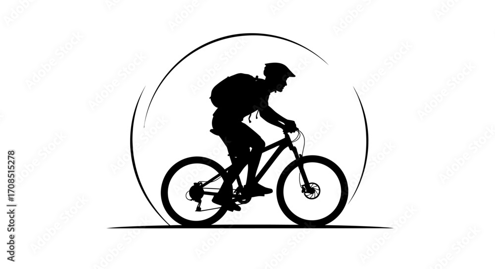 Fototapeta premium Dynamic cyclist silhouette conquering trails with adventure spirit in stylized motion graphics