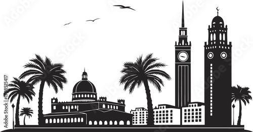 Vector art of monochrome vector illustration of the skyline of miami cityscape silhouette of florida