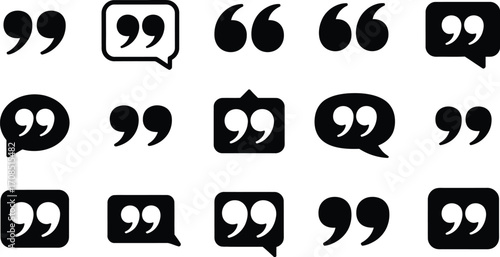 Collection of modern quotation mark icons, symbolizing communication, ideas, and speech