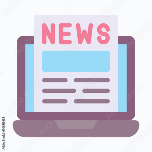 Online News on Laptop Isolated Vector Flat Style Icon,