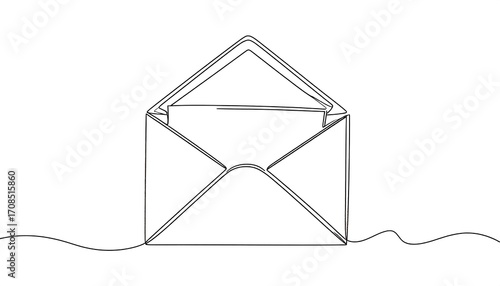Continuous line drawing of an open envelope