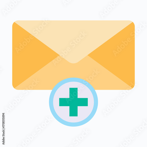 Email with Add Plus Symbol Isolated Vector Flat Style Icon,