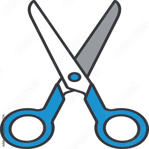 Vibrant blue scissors open, ready to cut paper or craft projects with a sharp, clean design for creative use