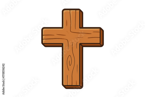 Wooden cross vector cartoon illustration. Christian religious symbol of faith, God, and salvation. Wood texture crucifix icon for Easter, church, and bible study projects.