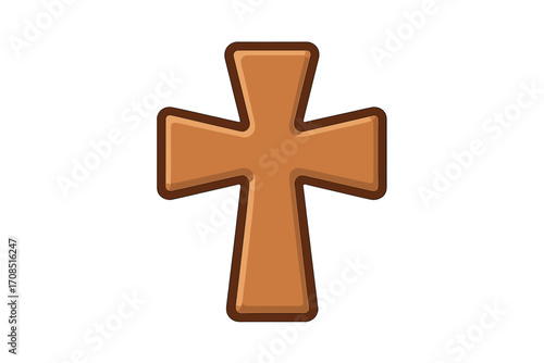 Golden cross icon, a symbol of faith and Christianity. Vector illustration in a flat, cartoon style. Religious and spiritual concept for design. Holy crucifix graphic element.