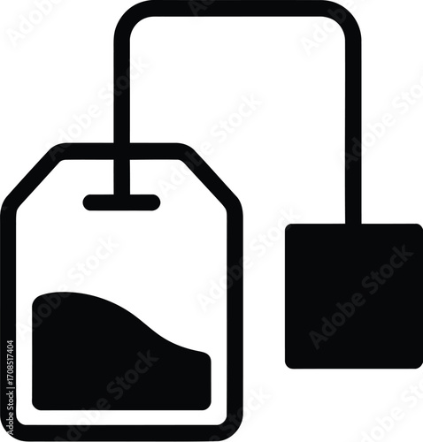 Simple black and white illustration of a tea bag steeping in water
